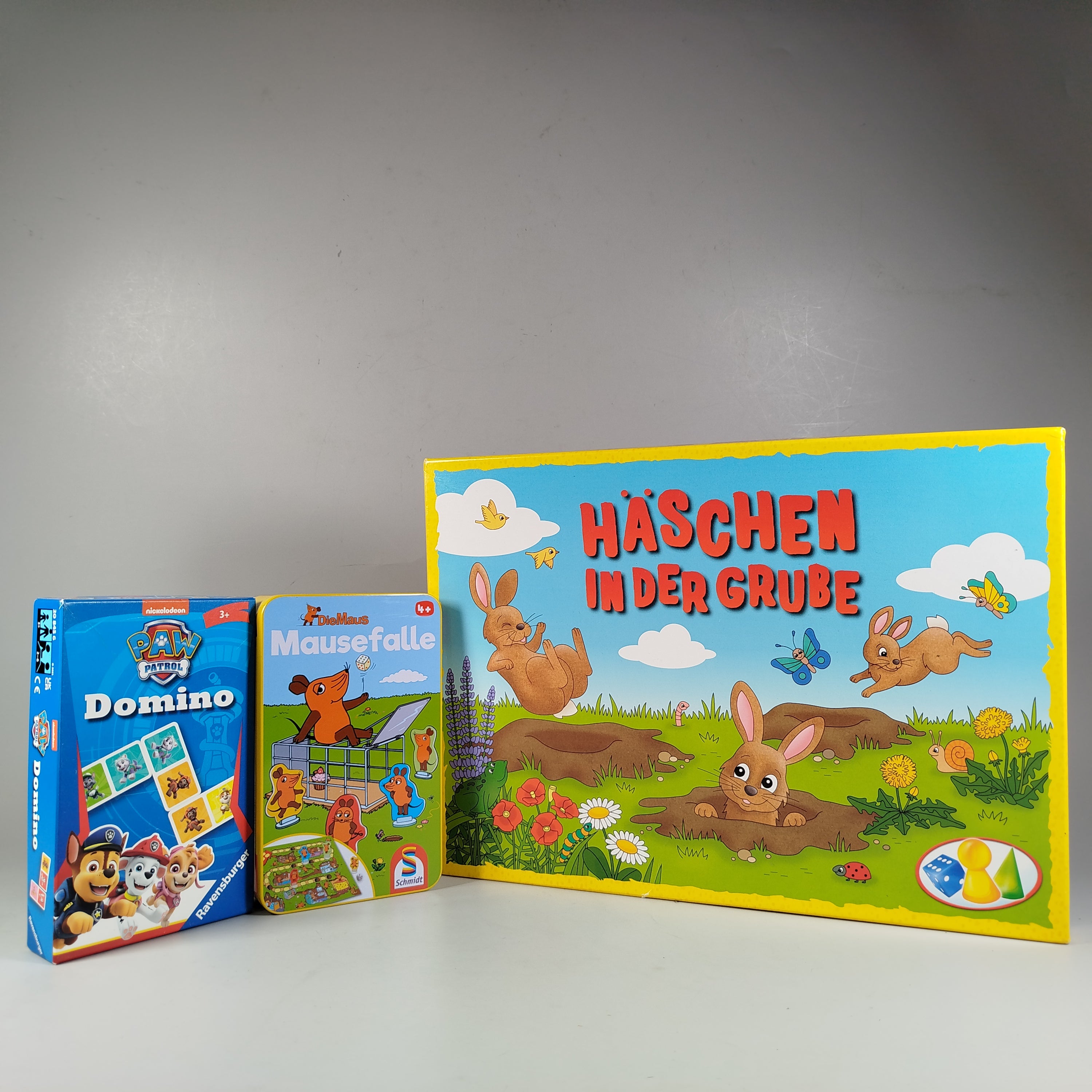 Schmidt Spiele, Ravensburger Spieleset: Häschen in der Grube, Mäusefalle und Paw Patrol Domino